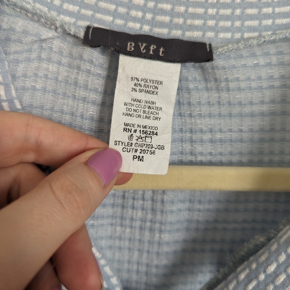 Blue & White, Front Tie, Flutter Cap Sleeve Top, Size PM - Picture 3 of 4